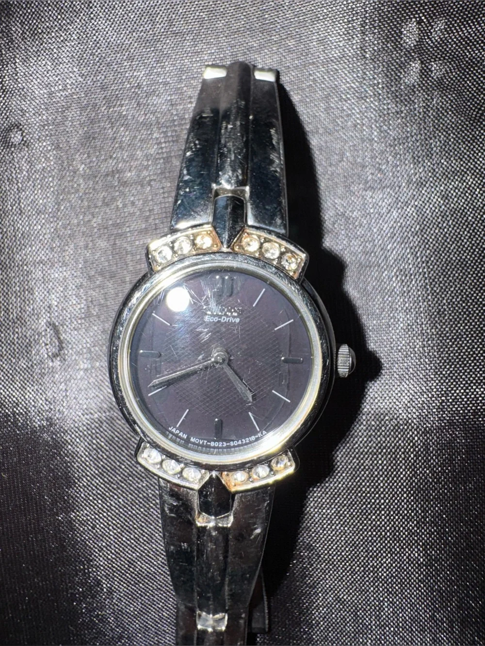 Citizen Women's Silver Bracelet Watch with Black Dial and Crystal Accents